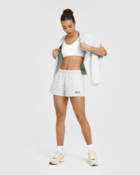 Foundations Oversized Shorts With Printed Graphic | Light Grey Marl
