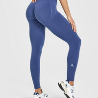 EffortlessLift™ Seamless Leggings with White Logo | Shadow Blue