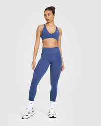 EffortlessLift™ Seamless Leggings with White Logo | Shadow Blue