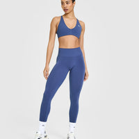 EffortlessLift™ Seamless Leggings with White Logo | Shadow Blue