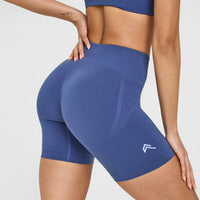 EffortlessLift™ Seamless Shorts with White Logo | Shadow Blue