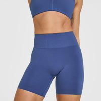 EffortlessLift™ Seamless Shorts with White Logo | Shadow Blue