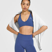 EffortlessLift™ Seamless Shorts with White Logo | Shadow Blue