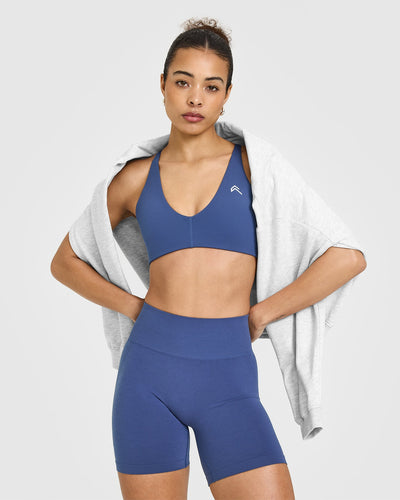 EffortlessLift™ Seamless Shorts with White Logo | Shadow Blue