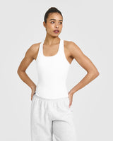 Mellow™ Rib Scoop Neck Vest with Built in Bra Shelf | White