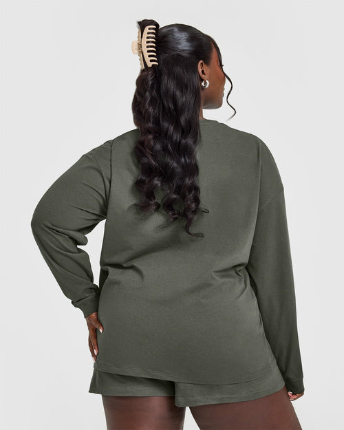 Classic Oversized Lightweight Long Sleeve Top | Dark Khaki