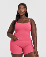 SoftMotion™ Strappy Mid Tank Top with Built in Bra Shelf with White Logo | Dark Velvet Pink