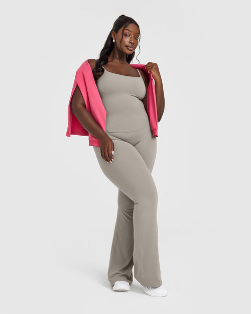 SoftMotion™ Strappy Tank Top with Built in Bra Shelf with White Logo | Warm Sand