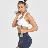 EffortlessLift™ Seamless Shorts with White Logo | True Blue