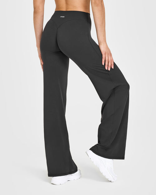 SoftMotion™ Straight Leg Pants with White Logo | Soft Black