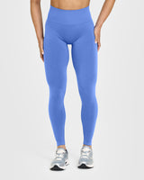 Effortless Seamless Leggings with White Logo | Glaucous Blue