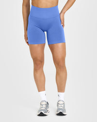 EffortlessLift™ Seamless Shorts with White Logo | Glaucous Blue