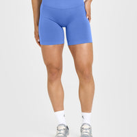 EffortlessLift™ Seamless Shorts with White Logo | Glaucous Blue