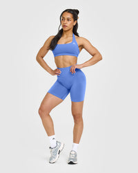 EffortlessLift™ Seamless Shorts with White Logo | Glaucous Blue