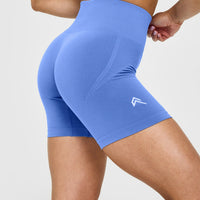 EffortlessLift™ Seamless Shorts with White Logo | Glaucous Blue