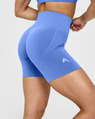 EffortlessLift™ Seamless Shorts with White Logo | Glaucous Blue