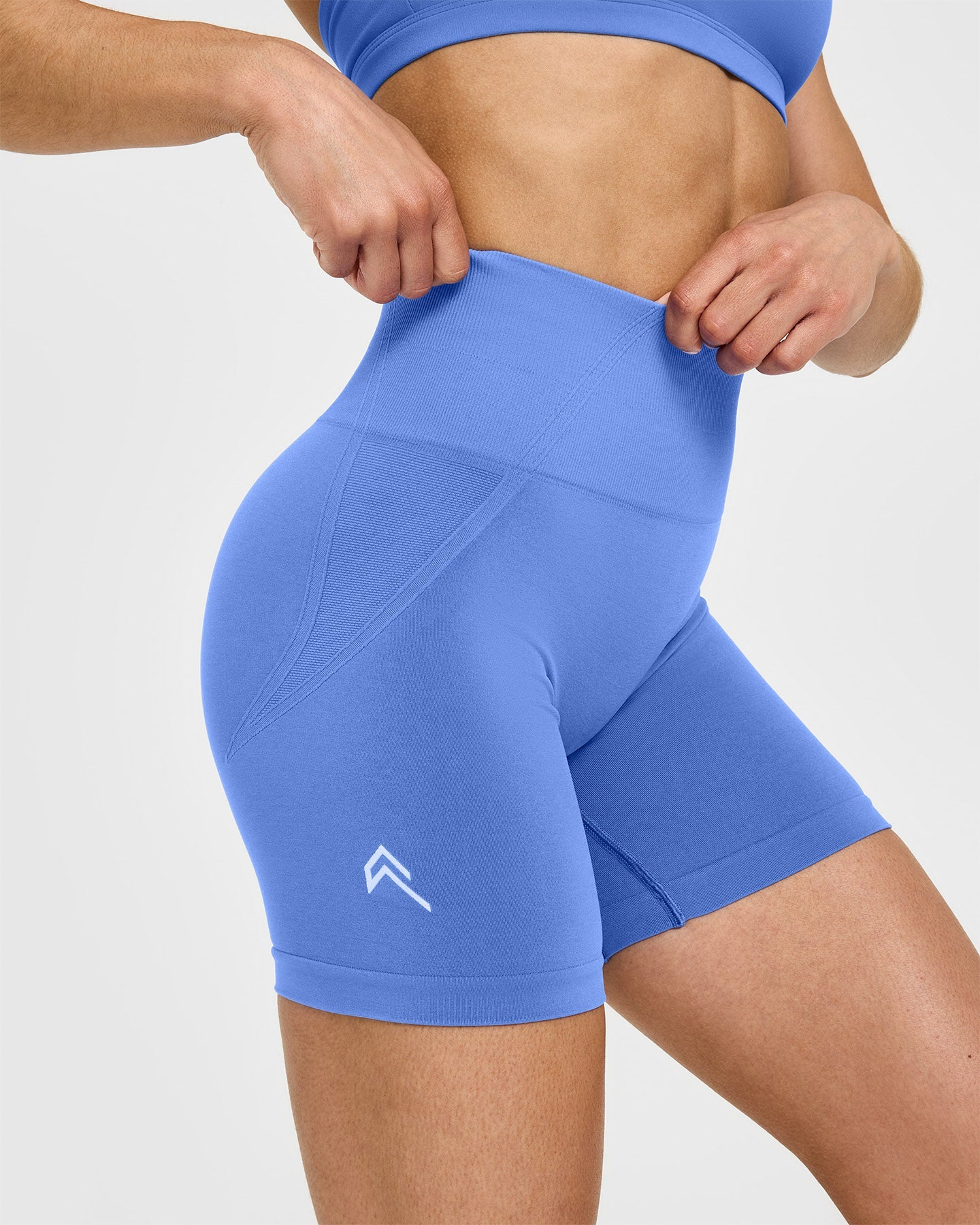 EffortlessLift™ Seamless Shorts with White Logo | Glaucous Blue