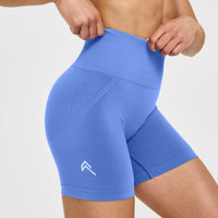 EffortlessLift™ Seamless Shorts with White Logo | Glaucous Blue