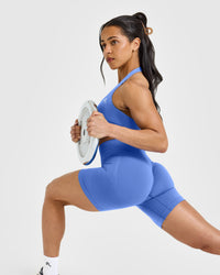 EffortlessLift™ Seamless Shorts with White Logo | Glaucous Blue