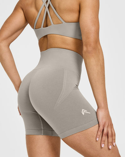 EffortlessLift™ Seamless Shorts with White Logo | Warm Sand