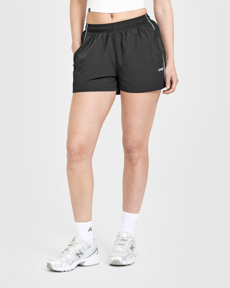 Oversized Piped Woven Track Shorts in Soft Black | Oner Active US