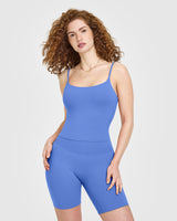 SoftMotion™ Strappy Mid Vest with Built in Bra Shelf with White Logo | Glaucous Blue