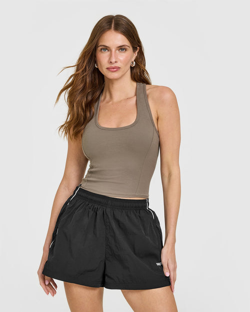 Oner Modal Mellow™ Rib Square Neck Mid Vest with Built in Bra Shelf | Moss Brown