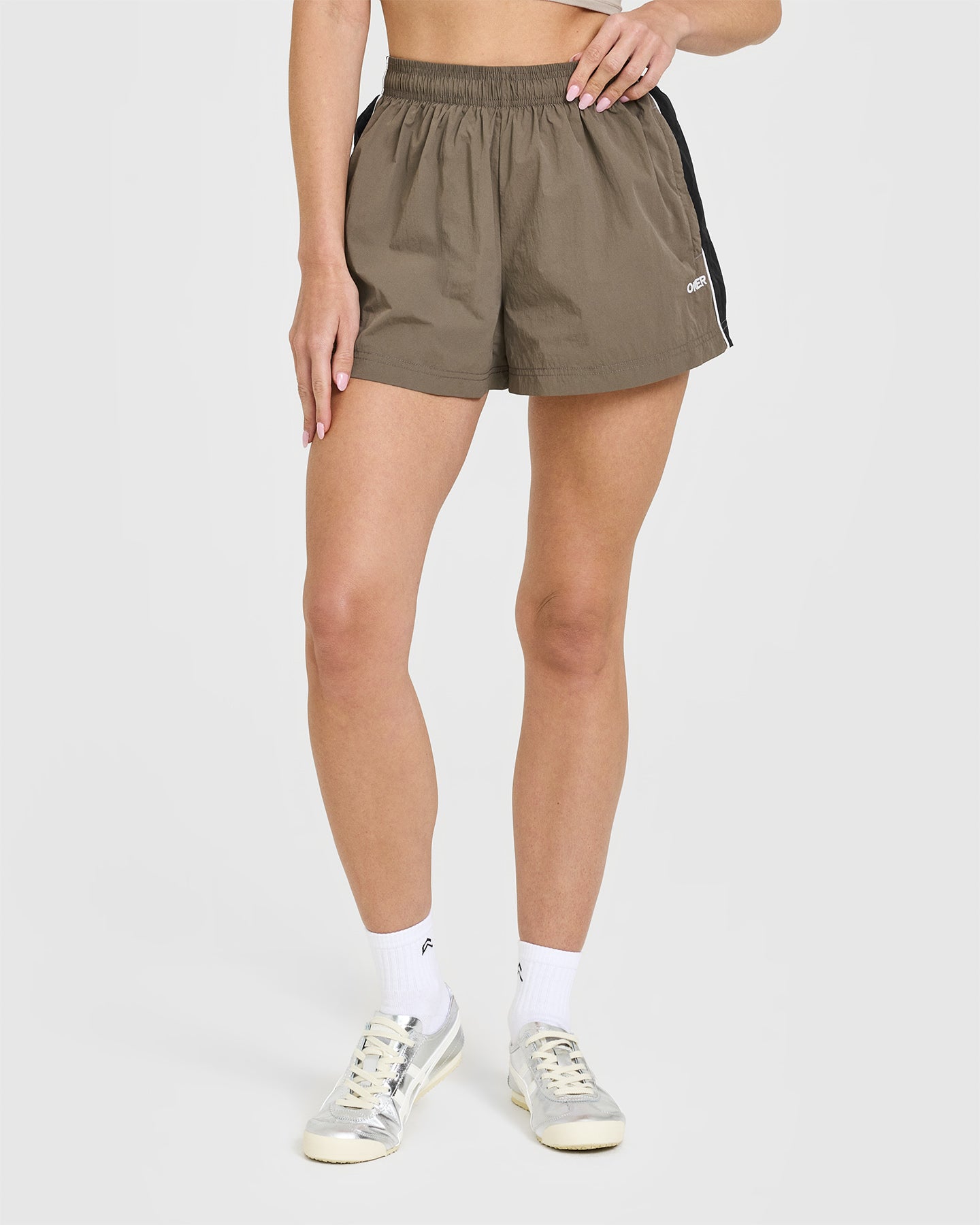 Oversized Piped Woven Track Shorts in Moss Brown | Oner Active US
