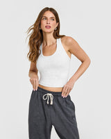 Cotton Fitted Mid Tank Top | Light Grey Marl