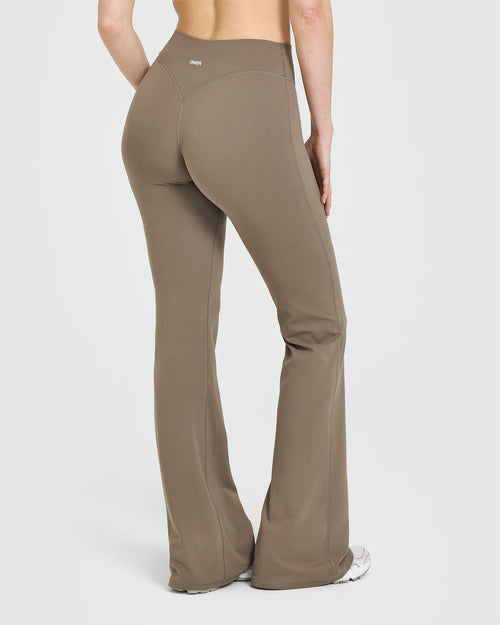 SoftMotion™ Flared Pants with White Logo | Moss Brown
