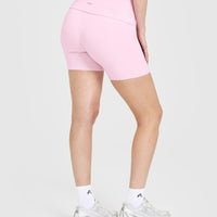 SoftMotion™ Fold Over Shorts 6" with White Logo | Chalk Pink
