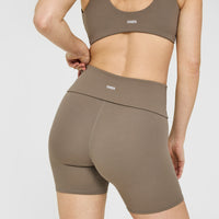 SoftMotion™ Fold Over Shorts 6" with White Logo | Moss Brown