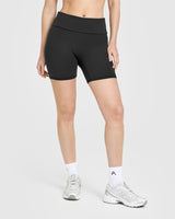 SoftMotion™ Fold Over Shorts 6" with White Logo | Soft Black