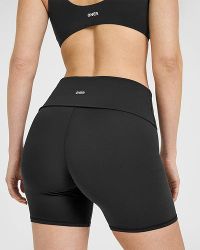 SoftMotion™ Fold Over Shorts 6" with White Logo | Soft Black