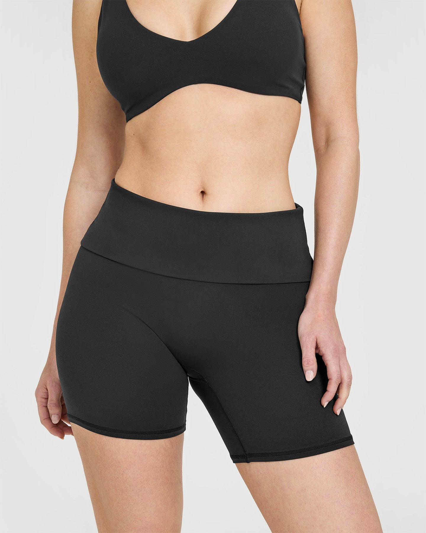 SoftMotion™ Fold Over Shorts 6" with White Logo | Soft Black