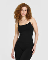 SoftMotion™ Strappy Tank Top with Built in Bra Shelf with White Logo | Black