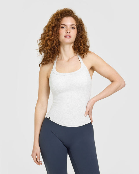 Mellow™ Rib Halter Neck Tank Top with Built in Bra Shelf in Light Grey ...