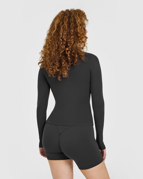 Mellow™ Rib Long Sleeve Cardigan | Soft Black