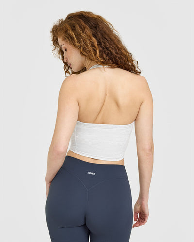 Mellow™ Rib Halter Neck Mid Vest with Built in Bra in Light