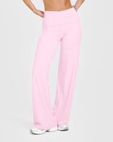 SoftMotion™ Fold Over Straight Leg Bottoms with White Logo | Chalk Pink
