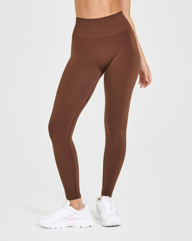 EffortlessLift™ Seamless Leggings with White Logo | Rustic Brown
