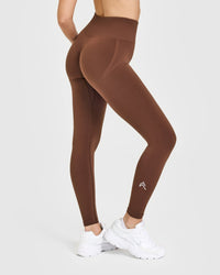 EffortlessLift™ Seamless Leggings with White Logo | Rustic Brown