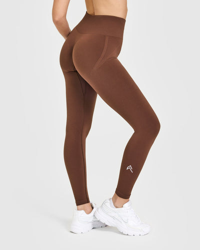 EffortlessLift™ Seamless Leggings with White Logo | Rustic Brown