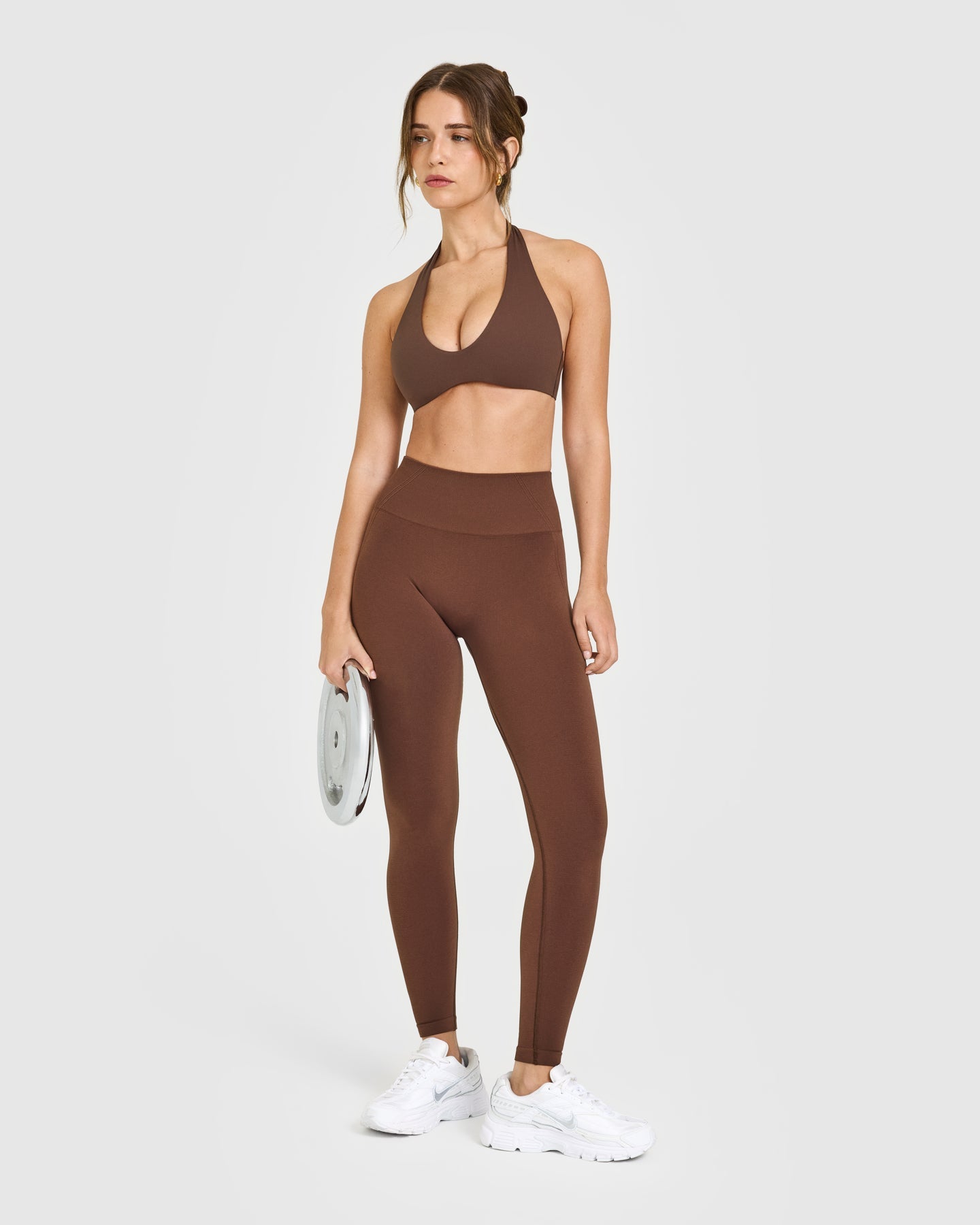 EffortlessLift™ Seamless Leggings with White Logo | Rustic Brown