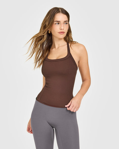 Mellow™ Rib Halter Neck Tank Top with Built in Bra Shelf in Copper ...