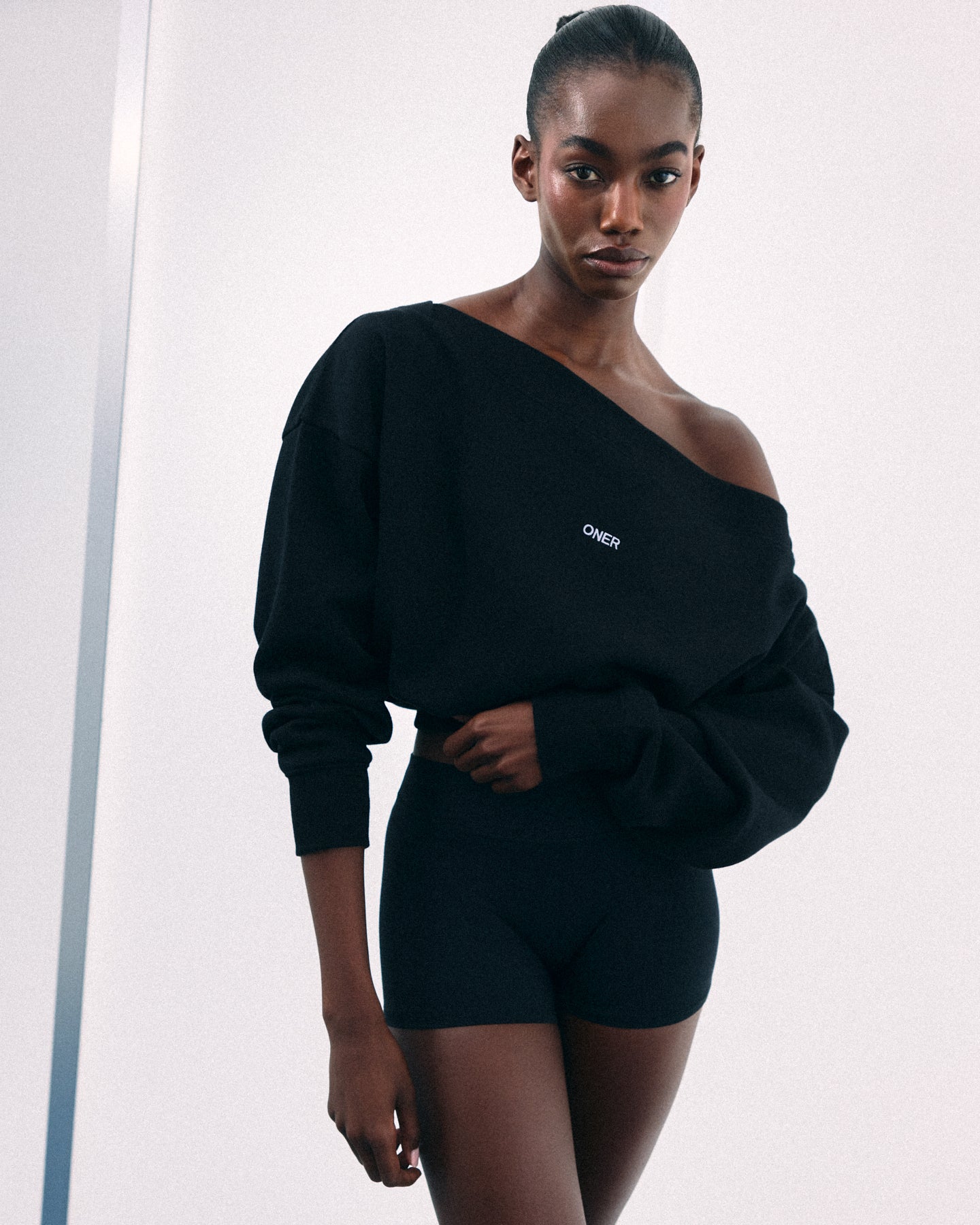 Foundations All Season Crossover Boat Neck Sweatshirt | Black