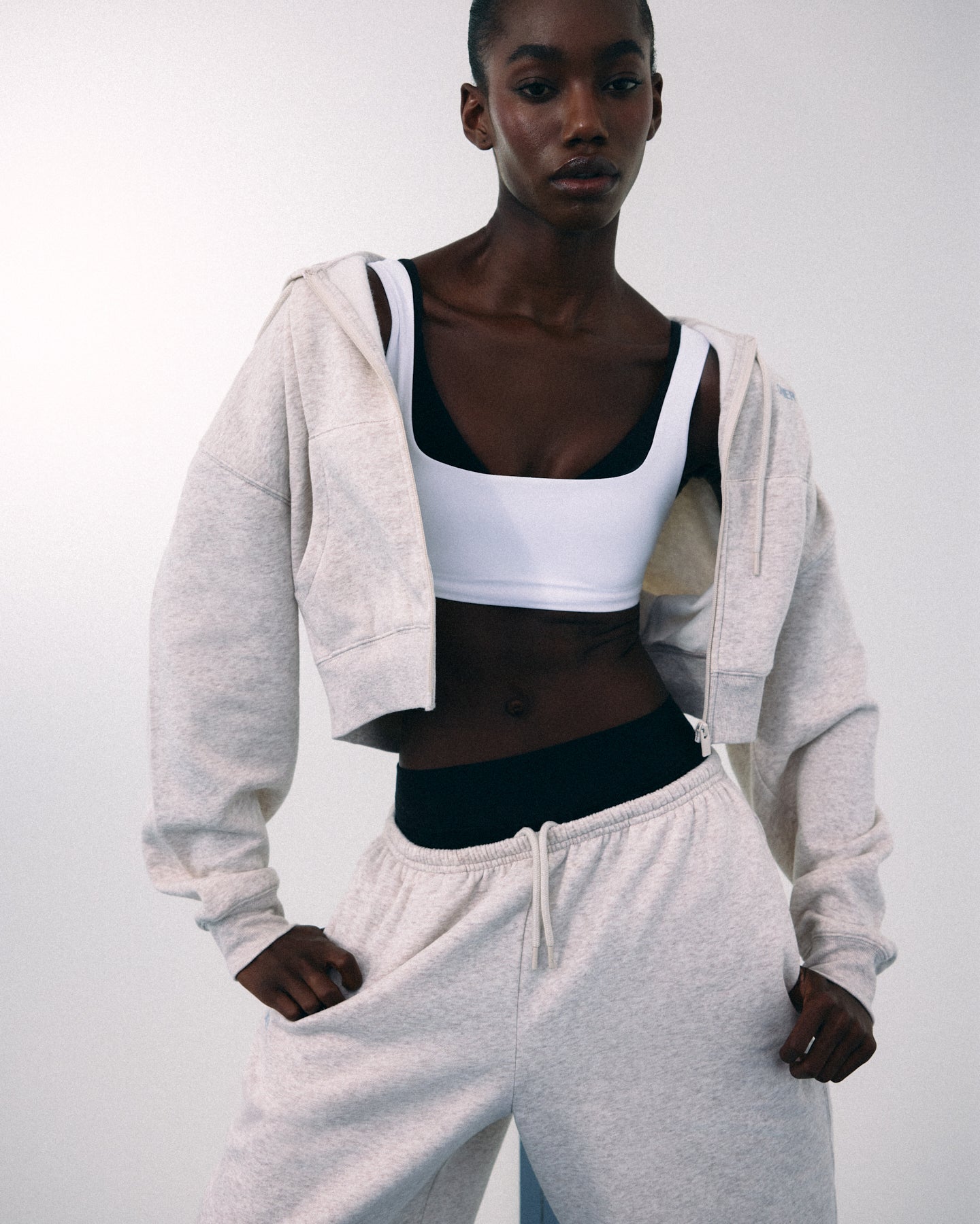 Foundations All Season Cropped Zip Up Hoodie | Oat Marl