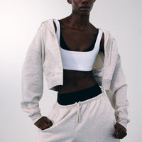 Foundations All Season Cropped Zip Up Hoodie | Oat Marl