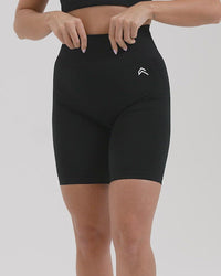 EffortlessLift™ Seamless Cycling Shorts with White Logo | Black