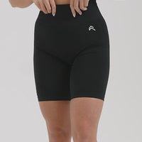 EffortlessLift™ Seamless Cycling Shorts with White Logo | Black
